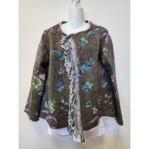 Vintage Signals M Woven Knit Blazer Jacket Crochet Floral Spring Boho Art